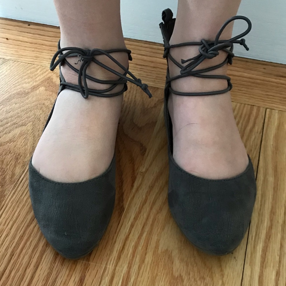 Little Girl’s Gray Ballerina Lace Up Slippers